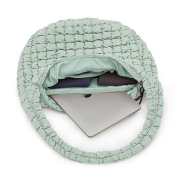 ODODOS Quilted Carryall Tote Bag for Women Crossbody Large Hobo Lightweight Padding Shoulder Bag, Light Green