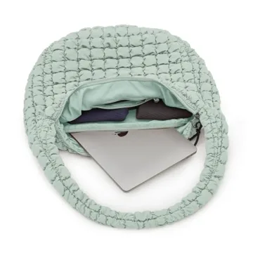 ODODOS Quilted Carryall Tote Bag for Women Crossbody Large Hobo Lightweight Padding Shoulder Bag, Light Green