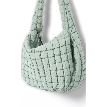 ODODOS Quilted Carryall Tote Bag for Women Crossbody Large Hobo Lightweight Padding Shoulder Bag, Light Green
