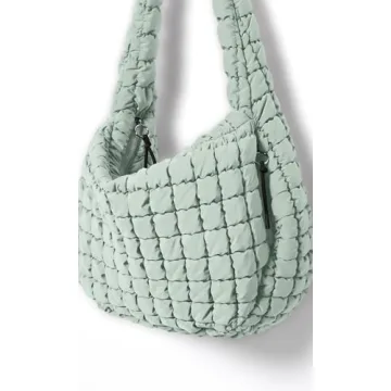 ODODOS Quilted Carryall Tote Bag for Women Crossbody Large Hobo Lightweight Padding Shoulder Bag, Light Green