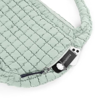 ODODOS Quilted Carryall Tote Bag for Women Crossbody Large Hobo Lightweight Padding Shoulder Bag, Light Green