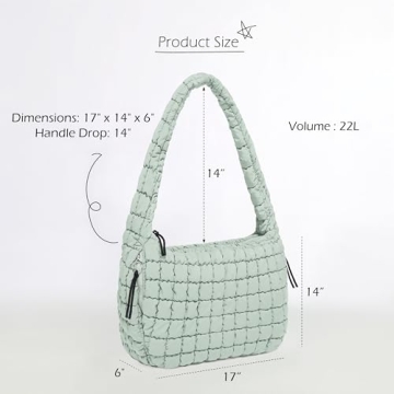 ODODOS Quilted Carryall Tote Bag for Women Crossbody Large Hobo Lightweight Padding Shoulder Bag, Light Green