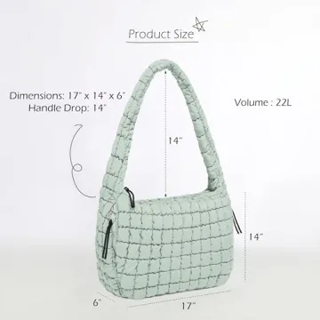 ODODOS Quilted Carryall Tote Bag for Women Crossbody Large Hobo Lightweight Padding Shoulder Bag, Light Green