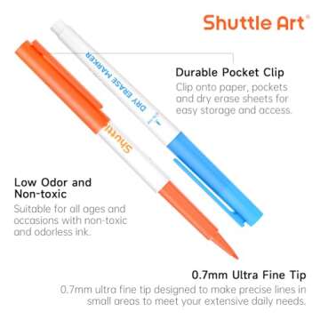 Shuttle Art Ultra Fine Dry Erase Markers, 15 Colors Whiteboard Markers with Erase, Dry Erase Markers Perfect For Writing on Whiteboards, Dry-Erase Boards,Mirrors for School Office Home
