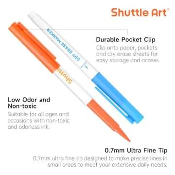 Shuttle Art Ultra Fine Dry Erase Markers, 15 Colors Whiteboard Markers with Erase, Dry Erase Markers Perfect For Writing on Whiteboards, Dry-Erase Boards,Mirrors for School Office Home
