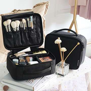ROWNYEON Makeup Train Case Mini Black Travel Cosmetic Bag