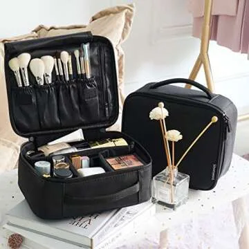 ROWNYEON Makeup Train Case Mini Black Travel Cosmetic Bag
