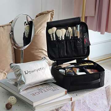 ROWNYEON Makeup Train Case Mini Black Travel Cosmetic Bag