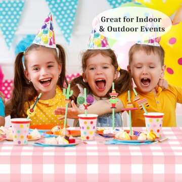 4 Pcs Pink Gingham Tablecloth 54 × 108 Inches Pink and White Checkered Table Cloth Disposable Plastic Waterproof Tablecover for Outdoor Picnic, Birthday Party, Holiday Dinner