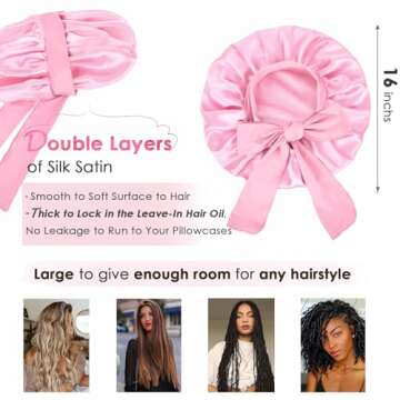 YANIBEST Silk Bonnet for Sleeping Women Satin Bonnet Double Layer Satin Lined Hair Bonnet with Tie B...