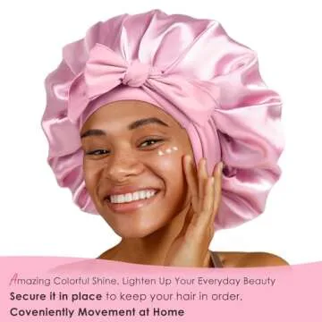YANIBEST Silk Bonnet for Sleeping Women Satin Bonnet Double Layer Satin Lined Hair Bonnet with Tie Band Curly Hair Pink