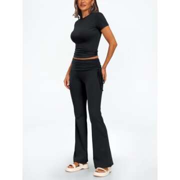 Trendy Queen 2 Piece Sets for Women Workout Two Piece Lounge Sets Outfits Matching Pajamas Joggers Casual Trendy Tracksuits Travel Tops Flare Pants Summer Clothes, Small, Black