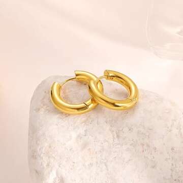 8YEARS Chunky Gold Hoop Earring for Women, 18K Gold Plated Lightweight Thick Gold Hoops Earrings, Hypoallergenic Gold Hoops Trendy Jewelry for Gift (Gold-20mm)