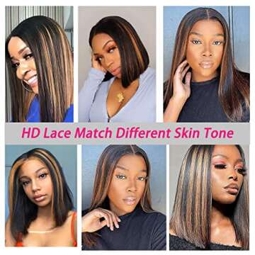 Colorful Bird Ombre Bob Wig Human Hair FB30 Blonde Glueless Hd Lace Front Bob Wigs Straight Highlight Bob Wig Human Hair Pre Plucked Highlights Closure wig for Women 150% Density 10 Inch