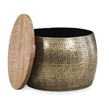 Powell Hammered Gold Drum Table with Storage Top