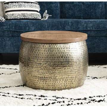 Powell Hammered Gold Drum Table with Storage Top
