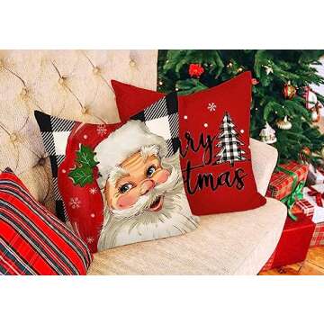 4TH Emotion Buffalo Check Christmas Pillow Covers 18x18 Set of 4 Farmhouse Xmas Decorations Merry Tree Truck Santa Claus Winter Holiday Decor Throw Cushion Case for Home Couch S23C12