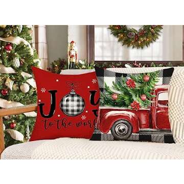 4TH Emotion Buffalo Check Christmas Pillow Covers 18x18 Set of 4 Farmhouse Xmas Decorations Merry Tree Truck Santa Claus Winter Holiday Decor Throw Cushion Case for Home Couch S23C12