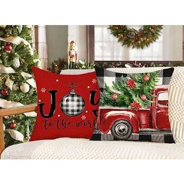 4TH Emotion Buffalo Check Christmas Pillow Covers 18x18 Set of 4 Farmhouse Xmas Decorations Merry Tree Truck Santa Claus Winter Holiday Decor Throw Cushion Case for Home Couch S23C12