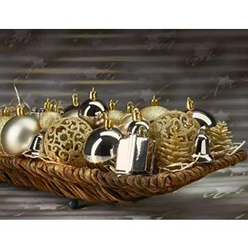 BRUBAKER 101 Pack Assorted Christmas Ball Ornaments - Shatterproof - with Green Pickle and Tree Topper - Designed in Germany - Champagne