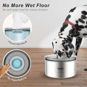 Feedoo 1Gallon Dog Water Bowl, 3.8L No Spill Water Bowl for Dogs, Stainless Steel Spill Proof Dog Bo...