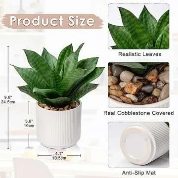 Artificial Agave Succulent Plants Faux Snake Plant Fake Succulent Agave Plant Potted in White Pot Su...