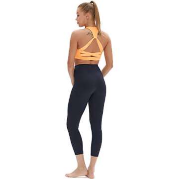 icyzone Yoga Pants for Women - High Waisted Workout Leggings with Pockets, Athletic Capris Exercise Tights (L, Navy)
