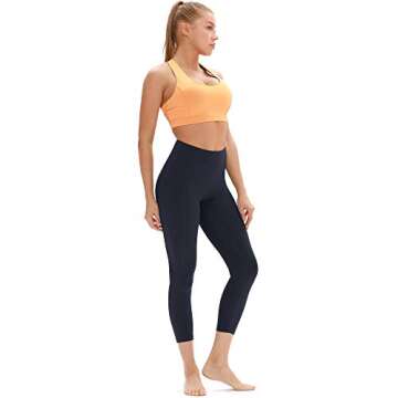 icyzone Yoga Pants for Women - High Waisted Workout Leggings with Pockets, Athletic Capris Exercise Tights (L, Navy)