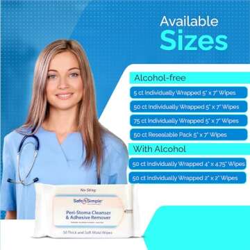 Safe n' Simple Adhesive Remover Wipes - 50 Large No-Sting Skin Prep Wipes Medical Skin Adhesive Remover - Adhesive Removing Wipes for Skin - Non-Alcohol