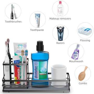 Toothbrush Holders with Water Absorbing Diatomite for Bathrooms, Electric Tooth Brush Toothpaste Holder, Kitchen Countertop Sink Caddy Sponge Organizers and Storage, Stone Drying