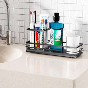 Toothbrush Holders with Water Absorbing Diatomite for Bathrooms, Electric Tooth Brush Toothpaste Holder, Kitchen Countertop Sink Caddy Sponge Organizers and Storage, Stone Drying