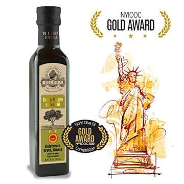 Ellora Farms, Greek Extra Virgin Olive Oil, Gold Award Winner, Single Estate traceable olive oil, 33.8 oz. Tin and 8.45 oz. Glass bottle, Combo Pack