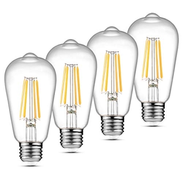 Ascher Vintage LED Edison Bulbs - 6W Antique Filament Lighting, Pack of 4