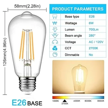 Ascher Vintage LED Edison Bulbs, High Brightness Warm White