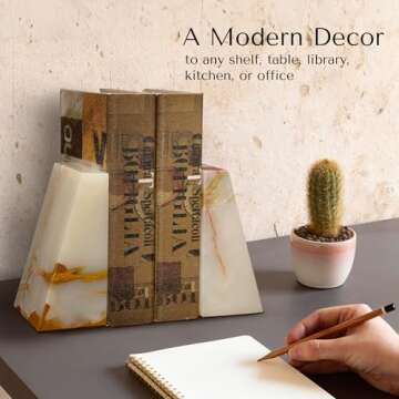 Modern Wedge Marble Bookends (Light Green Onyx)