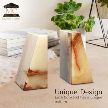Modern Wedge Marble Bookends (Light Green Onyx)