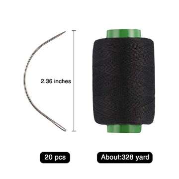 Boao 20 Pieces Wig C Curved Sewing Needles for Hair with 328 Yard Thread for Wig Making, Blocking Kn...