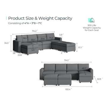 LINSY HOME Modular Sofa, Sectional Couch U Shaped Sofa Couch with Storage, Memory Foam, Modular Sect...