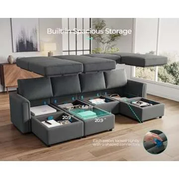 LINSY HOME Modular Sofa, Sectional Couch U Shaped Sofa Couch with Storage, Memory Foam, Modular Sectionals Sofa with Ottomans, 7 Seat Sofa with Chaise for Living Room, Dark Grey