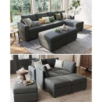 LINSY HOME Modular Sofa, Sectional Couch U Shaped Sofa Couch with Storage, Memory Foam, Modular Sectionals Sofa with Ottomans, 7 Seat Sofa with Chaise for Living Room, Dark Grey