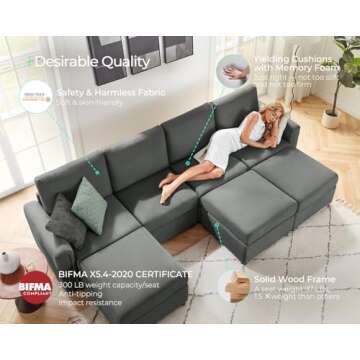 LINSY HOME Modular Sofa, Sectional Couch U Shaped Sofa Couch with Storage, Memory Foam, Modular Sectionals Sofa with Ottomans, 7 Seat Sofa with Chaise for Living Room, Dark Grey
