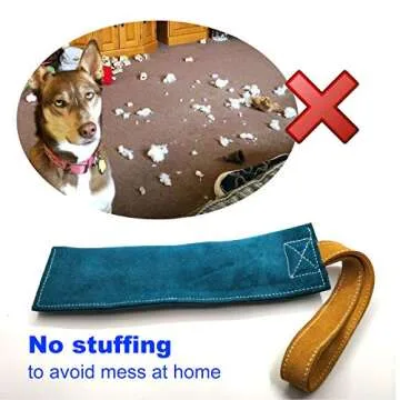 No Stuffs Squeaky Leather Dog Bite Tug Toy for Puppy to Play,Tugger to Tug of War,Biting Grip,Retrieve Training for K9,Durable Chew Pull Toys for Small & Medium Aggressive Chewers