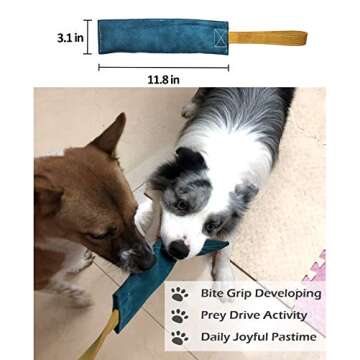 No Stuffs Squeaky Leather Dog Bite Tug Toy for Puppy to Play,Tugger to Tug of War,Biting Grip,Retrieve Training for K9,Durable Chew Pull Toys for Small & Medium Aggressive Chewers