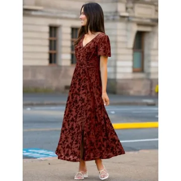 Simplee Women's Velvet Maxi Dress for Elegant Occasions