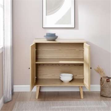 Walker Edison Kitt Boho 2 Door Wood and Rattan Accent Cabinet, 30 Inch, Natural