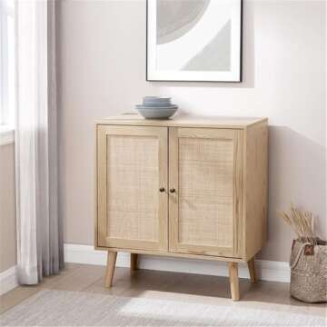 Walker Edison Kitt Boho 2 Door Wood and Rattan Accent Cabinet, 30 Inch, Natural