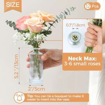 ComSaf Glass Bud Vases Set of 12, Small Bud Vase in Bulk, Mini Flower Vase for Centerpiece, Vintage Decorative Vase Set for Flowers, Wedding Reception, Christmas, Home Decor, Housewarming Gift (Clear)