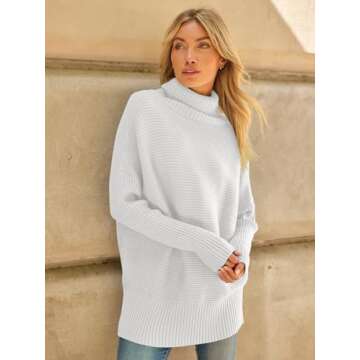 LILLUSORY Womens Turtleneck Oversized Tunic Fall Sweaters 2024 Casual Long Pullover Knit Winter Cute Poncho Fashion Trendy Clothes Outfits Clothing Tops Leggings White