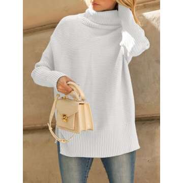 LILLUSORY Womens Turtleneck Oversized Tunic Fall Sweaters 2024 Casual Long Pullover Knit Winter Cute Poncho Fashion Trendy Clothes Outfits Clothing Tops Leggings White