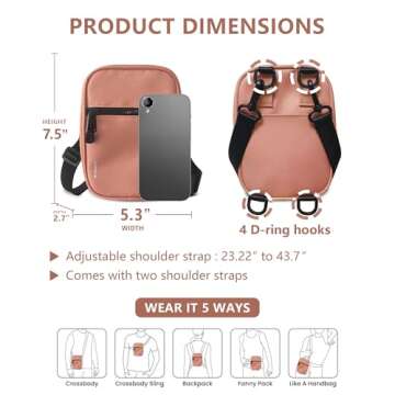 BAPHITY Crossbody Bag Sling Purses for Women Trendy, Convertible Multi Position Fanny Back Pack Sling Bag for Women Cross Body - 1.75L(Coral powder)